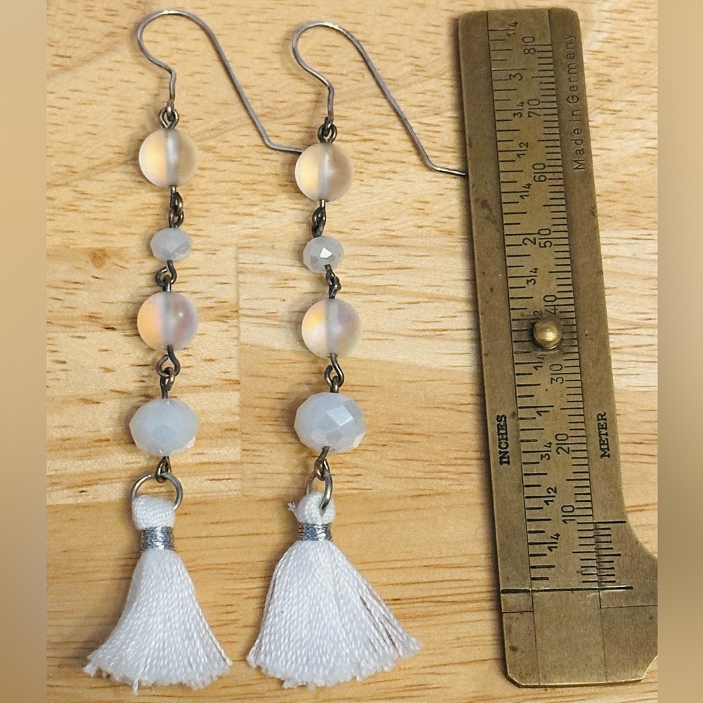 White Czech beaded earrings